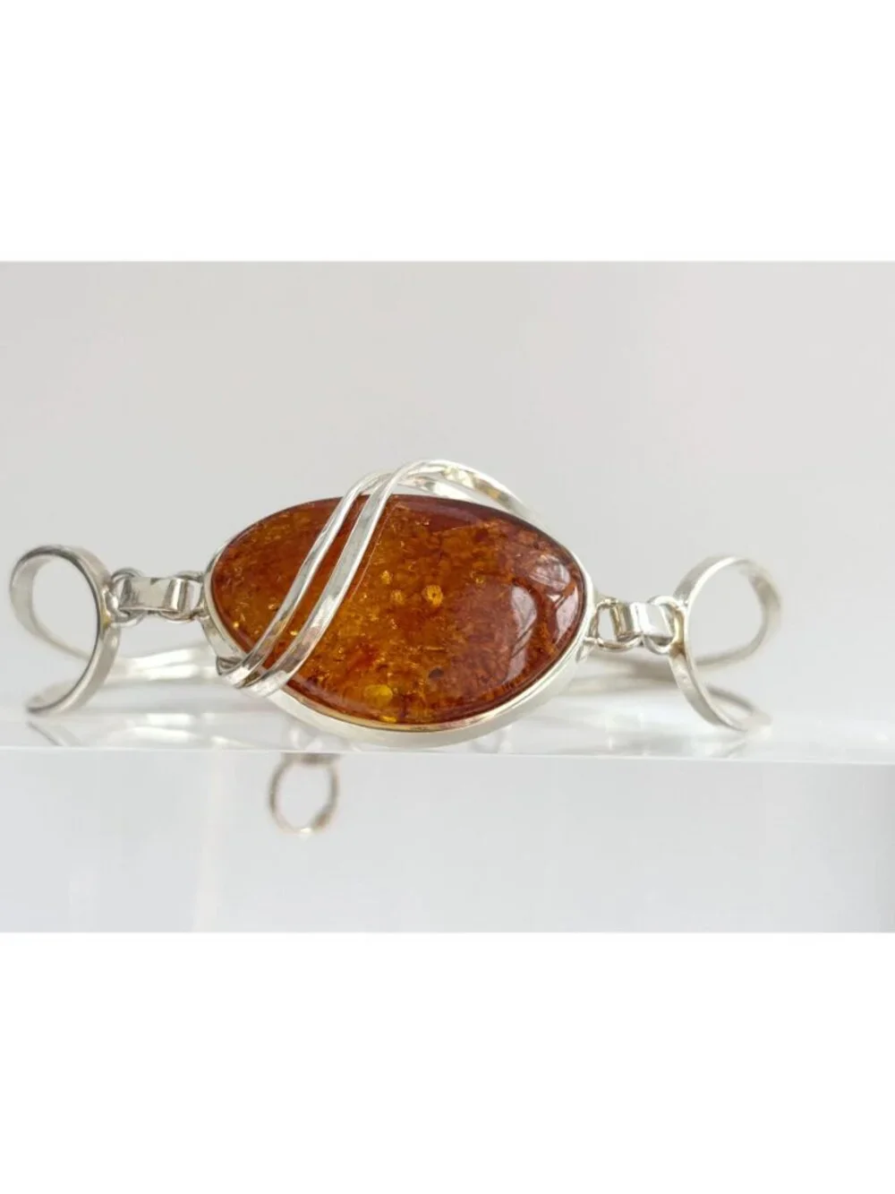 Baltic Amber Modernist Swirly Vintage Sterling Silver 925 Bangle Bracelet